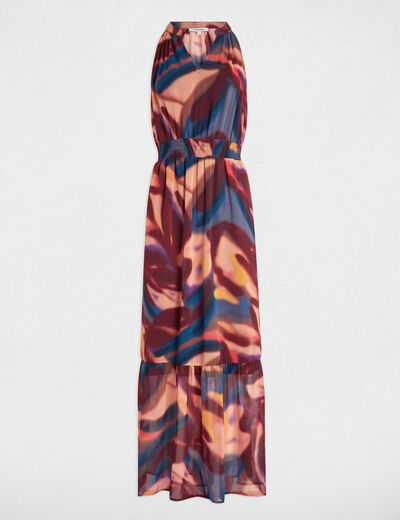 Robe longue droite imprimée multicolore femme