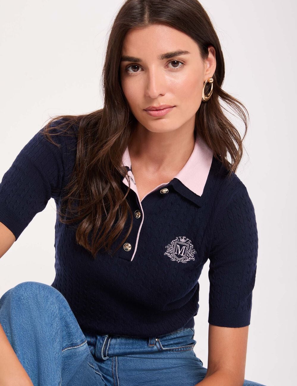 Pullover mit umgeschlagenem Kragen marineblau damen