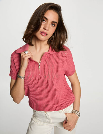 Rollkragenpullover mit Reißverschluss altrosa damen