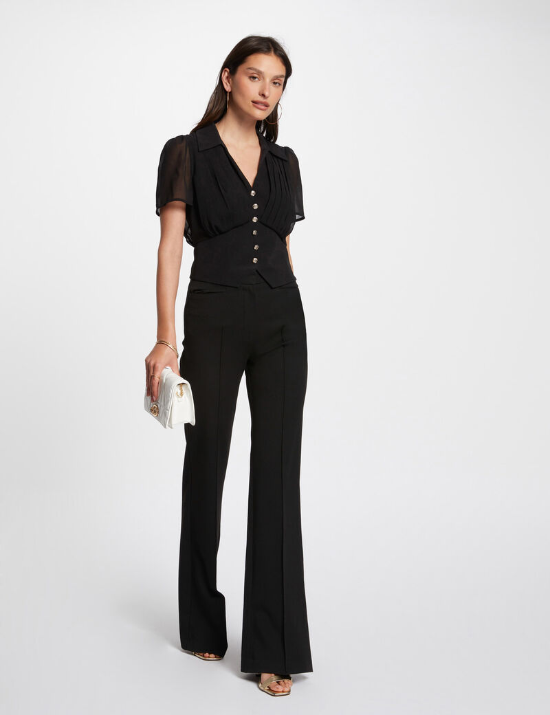 top manches courtes a plis noir femme Top manches courtes à plis noir femme