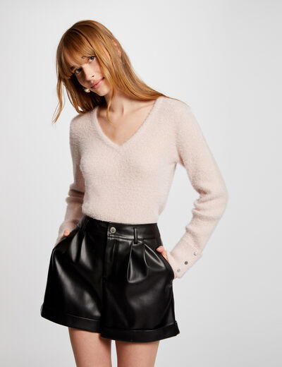 Langärmeliger Pullover mit V-Ausschnitt rosa damen