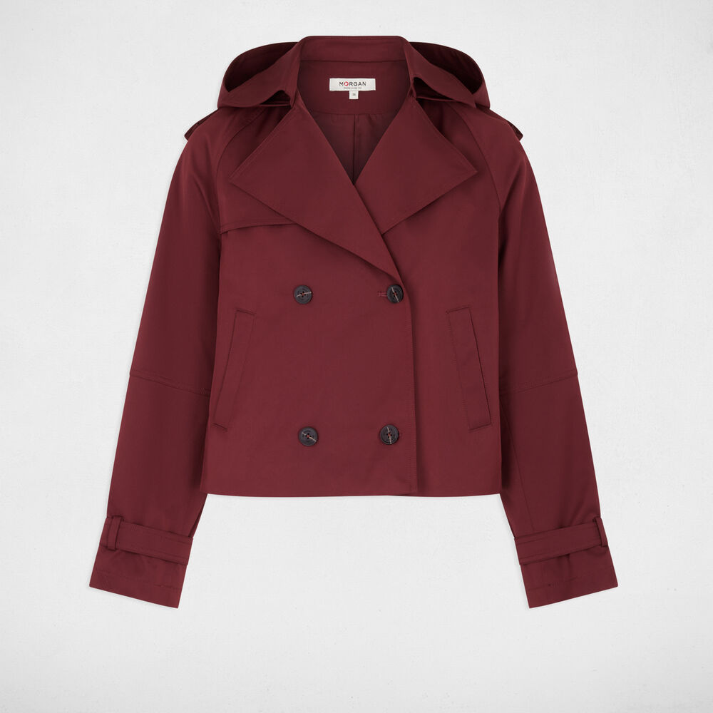 Kurzer Trenchcoat mit Kapuze bordeaux damen