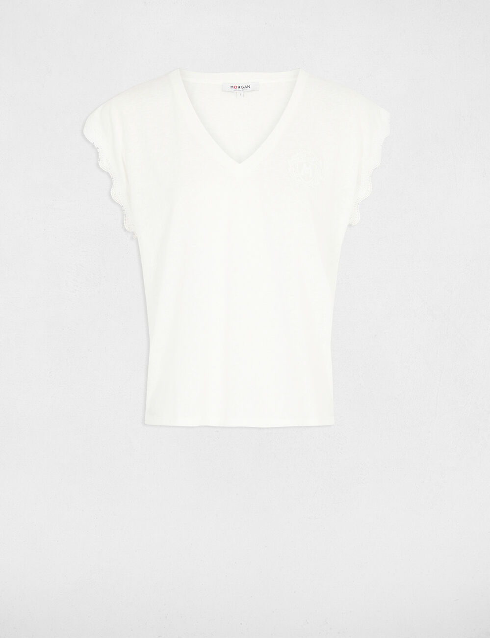 T-shirt col v manches courtes blanc femme