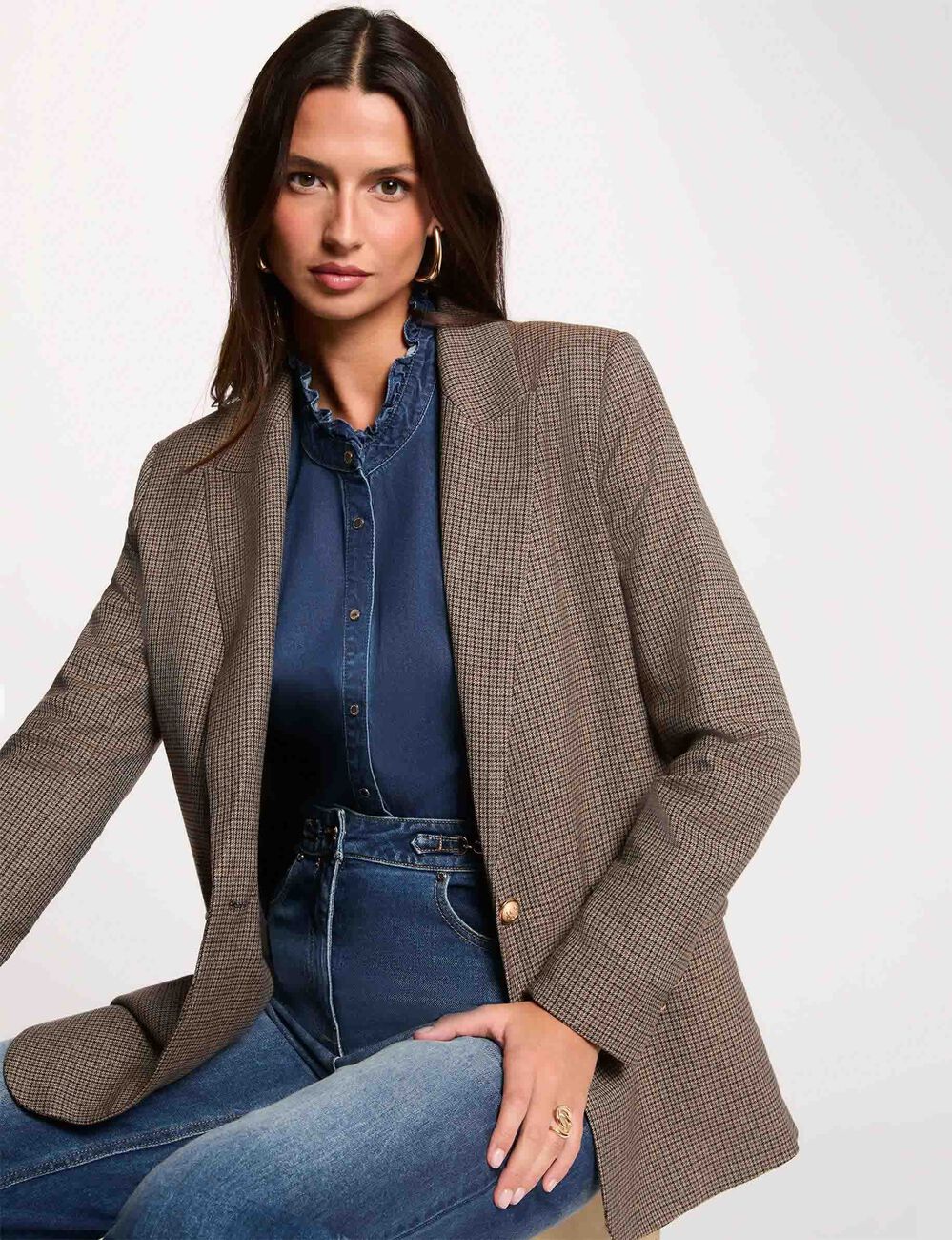 Veste droite col tailleur multicolore femme