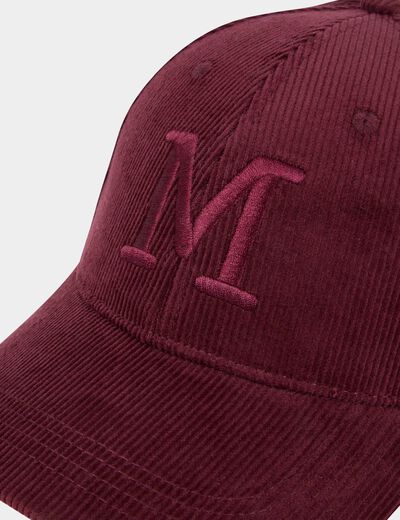 Casquette velours c&ocirc;tel&eacute; prune femme