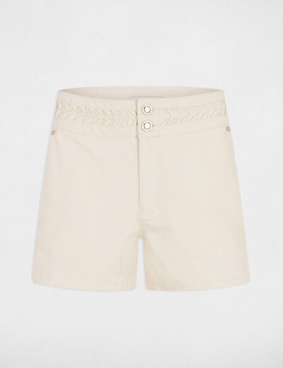 Short taille basse en jean creme femme