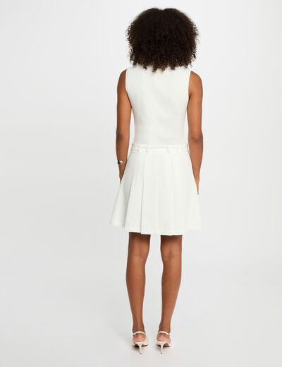 Robe courte droite bas plissé blanc femme