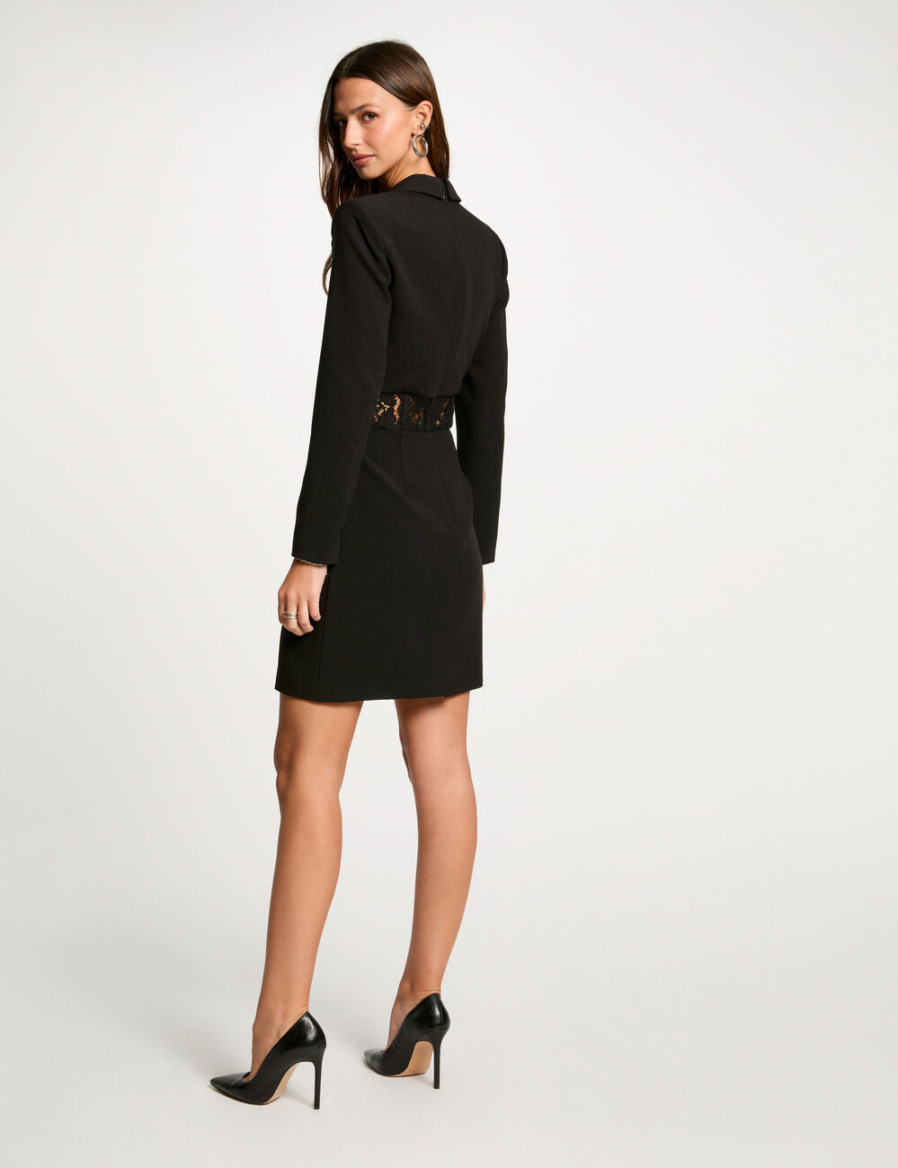 Kurzes Kleid mit Spitze schwarz damen