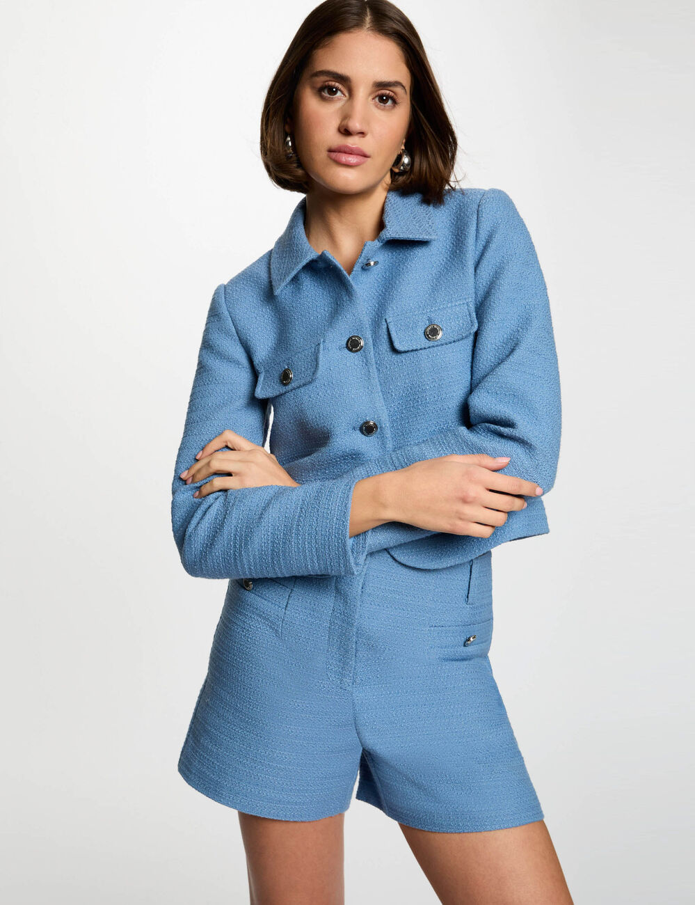Gerade geschnittener Tweed-Short bleu gris damen