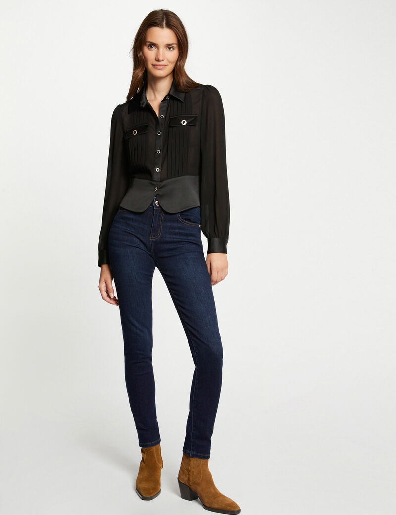 bluse mit langen armeln und falten schwarz damen Bluse mit langen Ärmeln und Falten schwarz damen