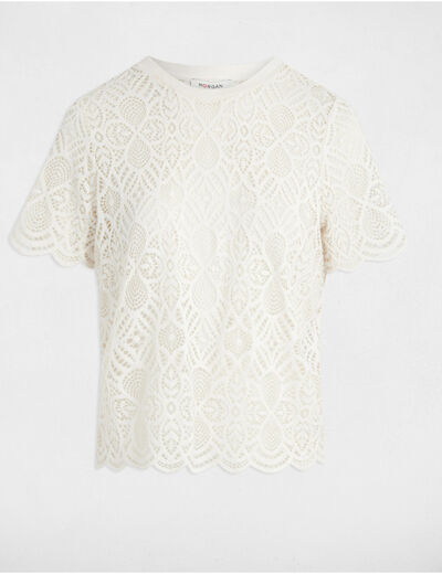 T-shirt manches courtes ivoire femme