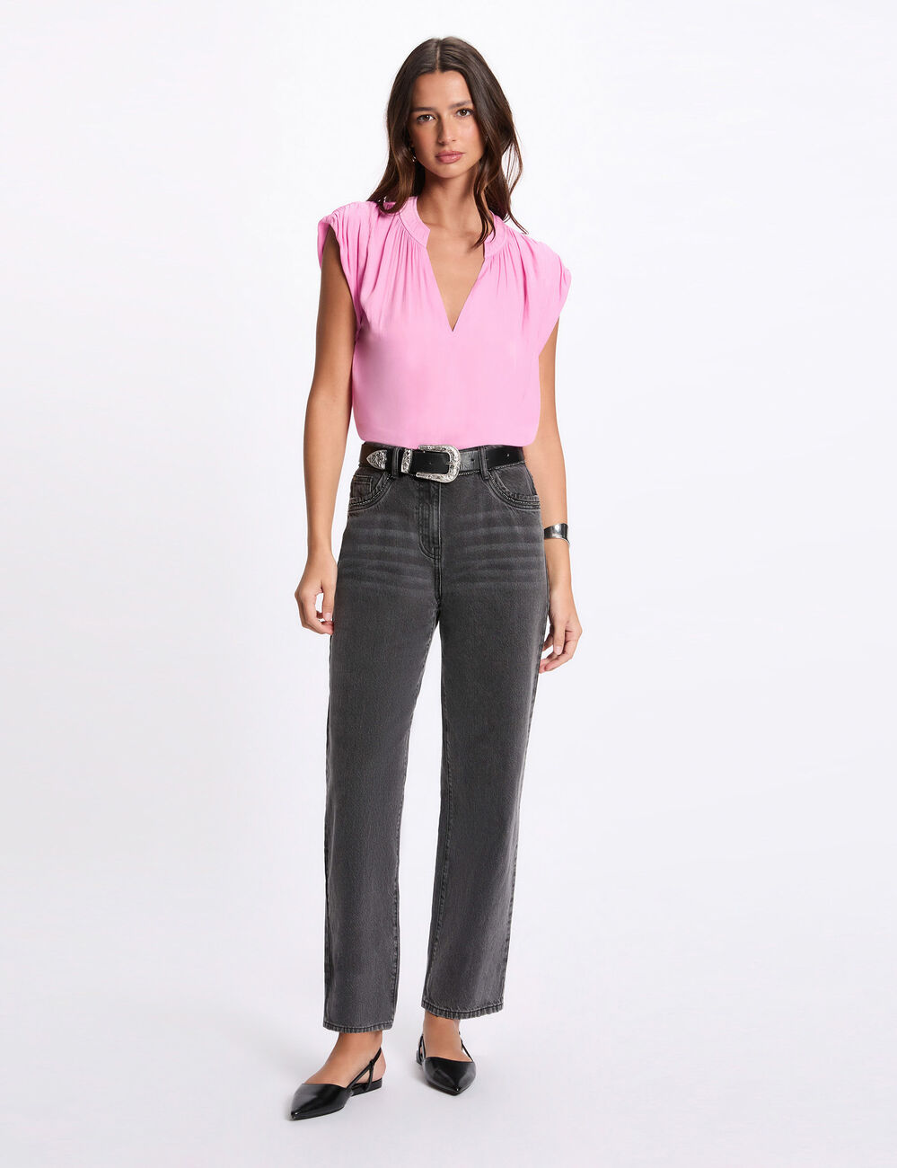 Kurzarm Satinbluse rosa damen