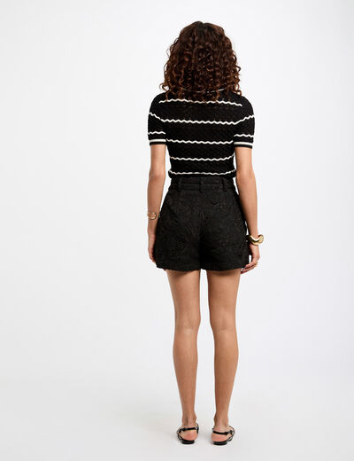 Short taille haute dentelle noir femme
