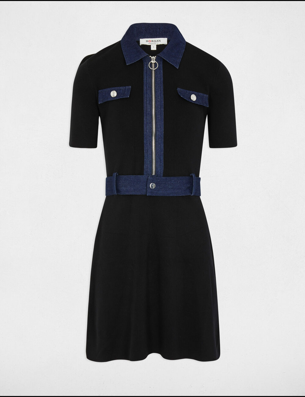 Kurzes, gestricktes Trapez-Kleid schwarz damen
