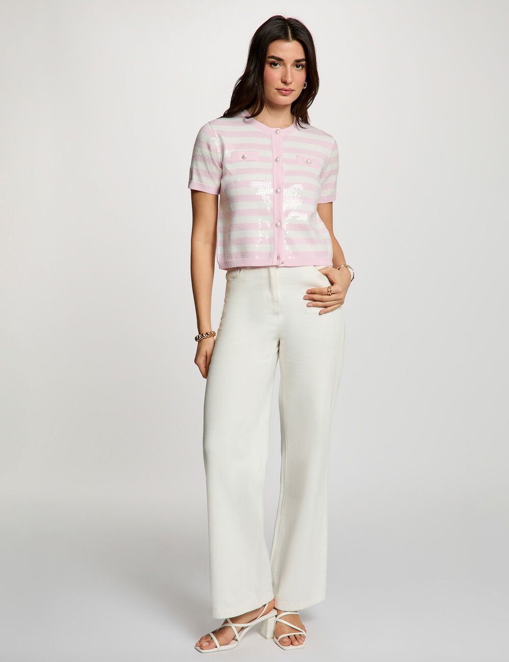 Gilet ray&eacute; sequins rose femme