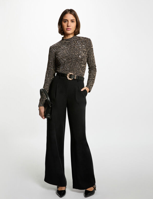 pantalon flare fluide noir femme Pantalon flare fluide noir femme