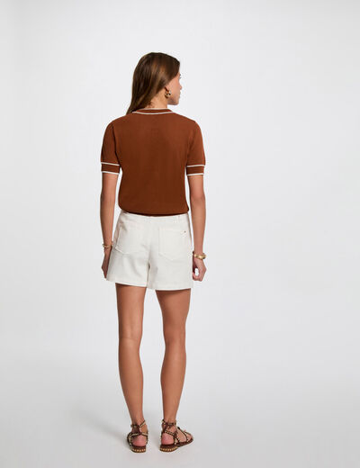 Pull manches courtes marron cognac femme
