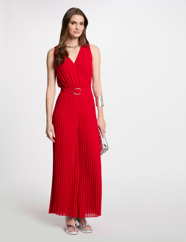 Combinaison ample à jambes plissées rouge femme
