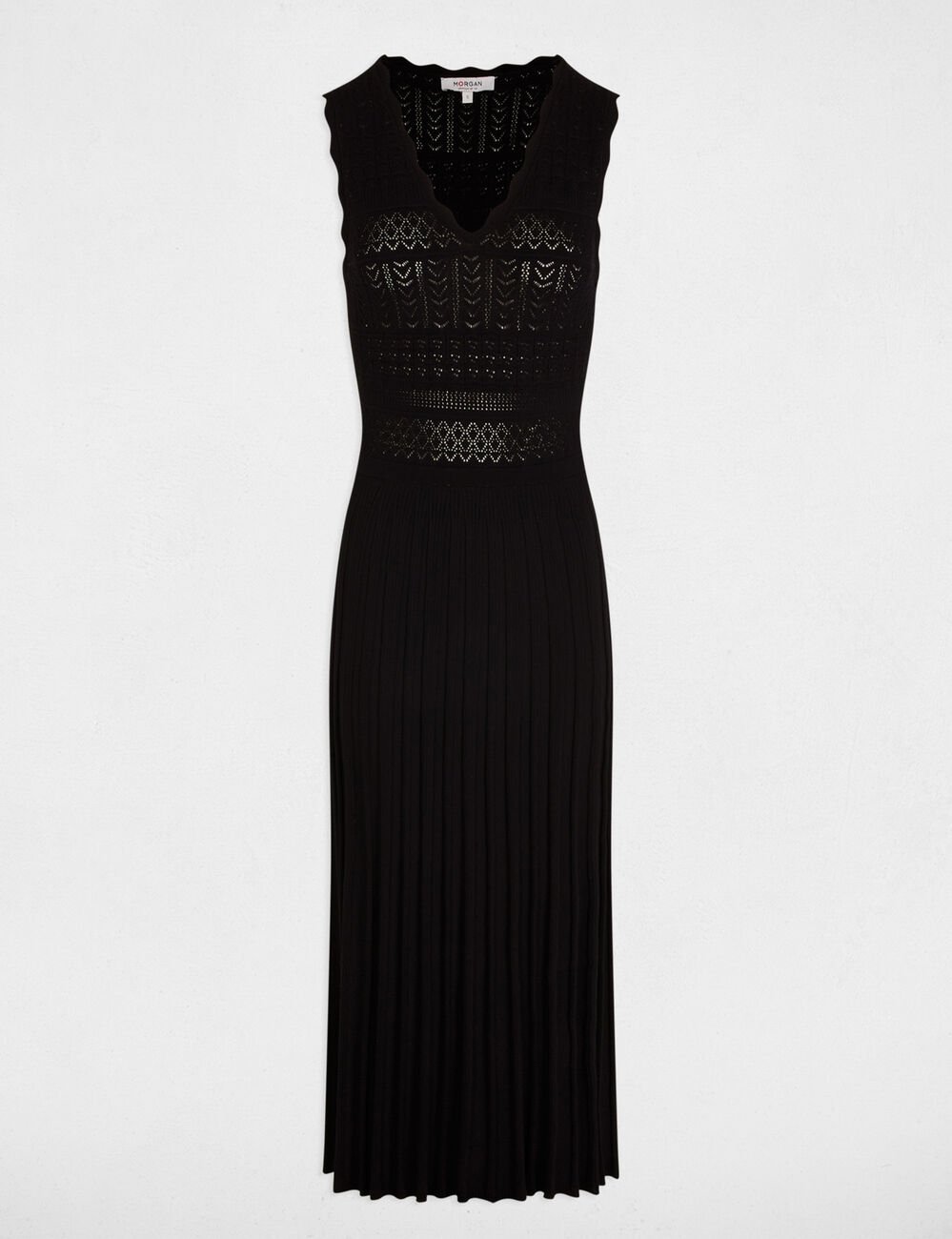 Robe tricot col v noir femme