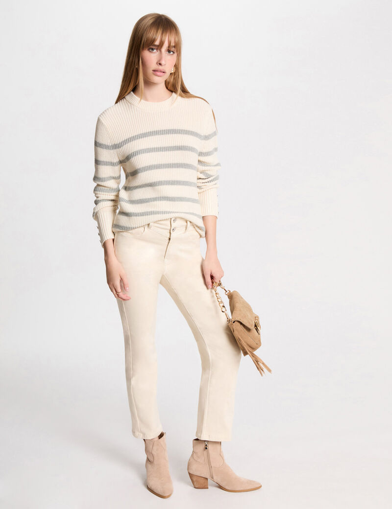 Rundhals-Pullover mit Streifen elfenbein damen