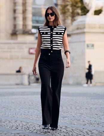 Weit geschnittene hochgeschnittene Hose schwarz damen