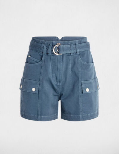 Short cargo ceinturé bleu pétrole femme