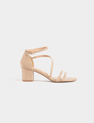 Metallische Sandalen mit Absatz beige damen