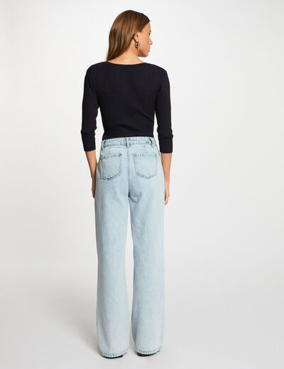 Gerippter Pullover mit V-Ausschnitt marineblau damen
