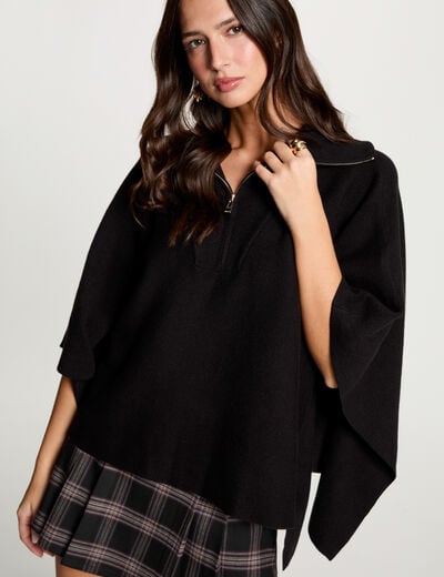 Poncho mit offenem Kragen schwarz damen