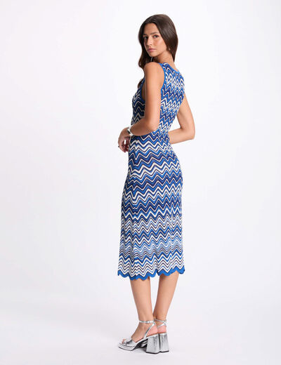 Robe tricot midi imprimée bleu electrique femme
