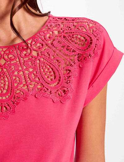 T-shirt manches courtes rose fushia femme