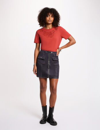 Jupe courte ajust&eacute;e bleu marine femme