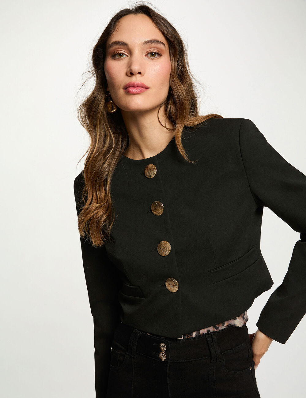 Veste courte sans manches noir femme
