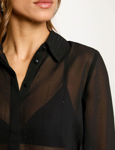 Chemise droite strass noir femme