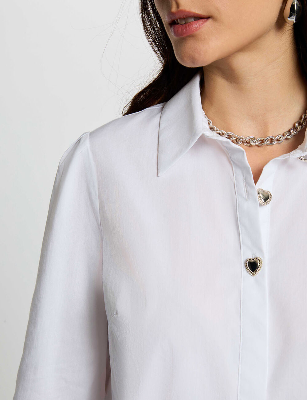 Chemise droite col &agrave; revers blanc femme