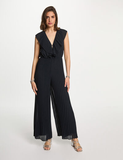 Combinaison longue plissée bleu marine femme