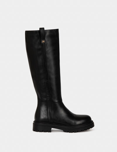 Flache Stiefel mit Profilsohle schwarz damen