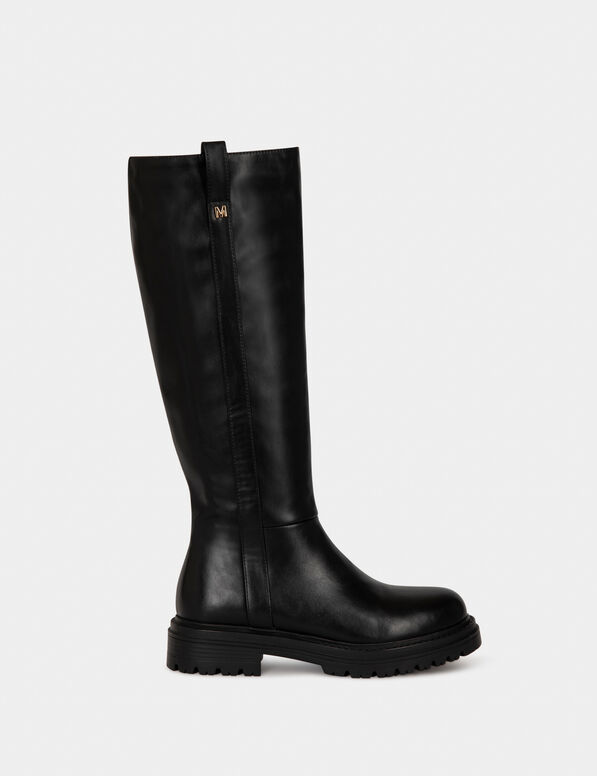 Flache Stiefel mit Profilsohle schwarz damen
