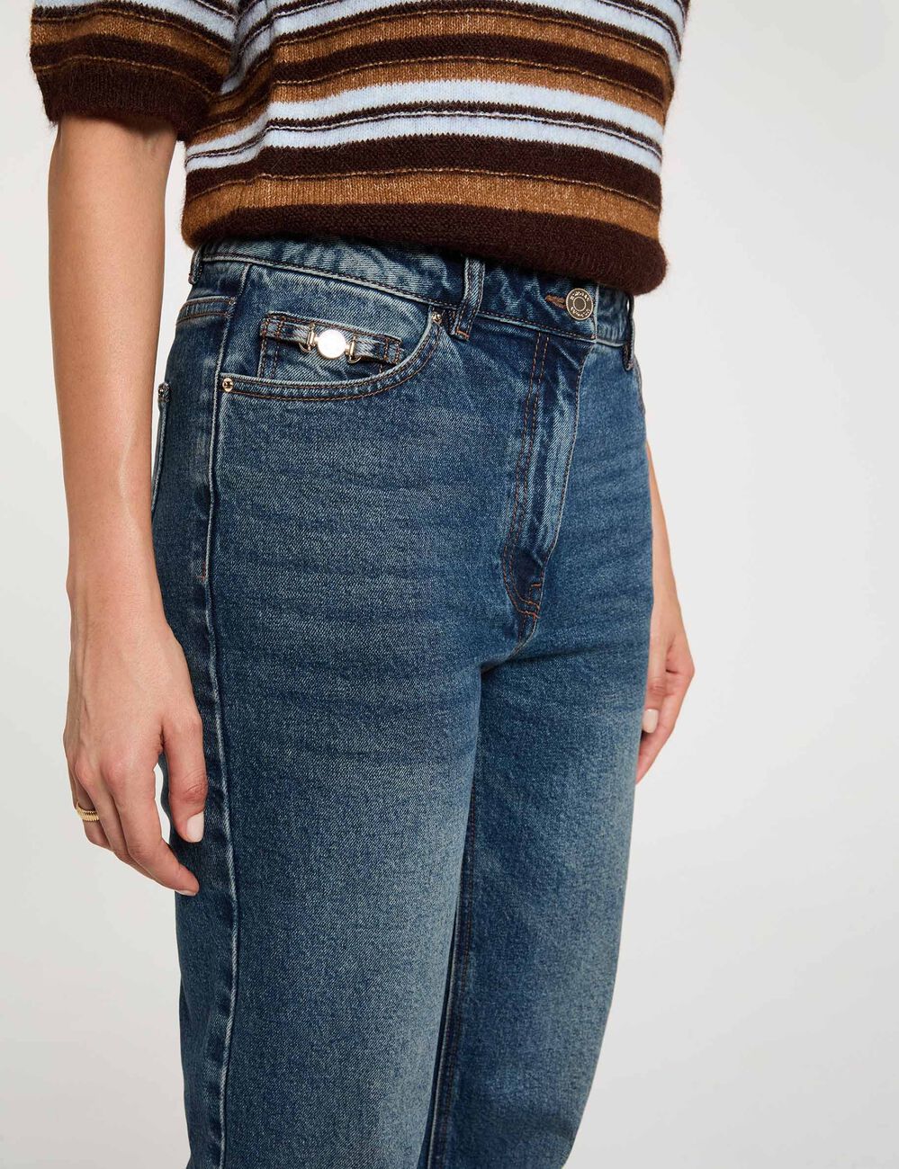 Jean droit taille haute denim stone femme