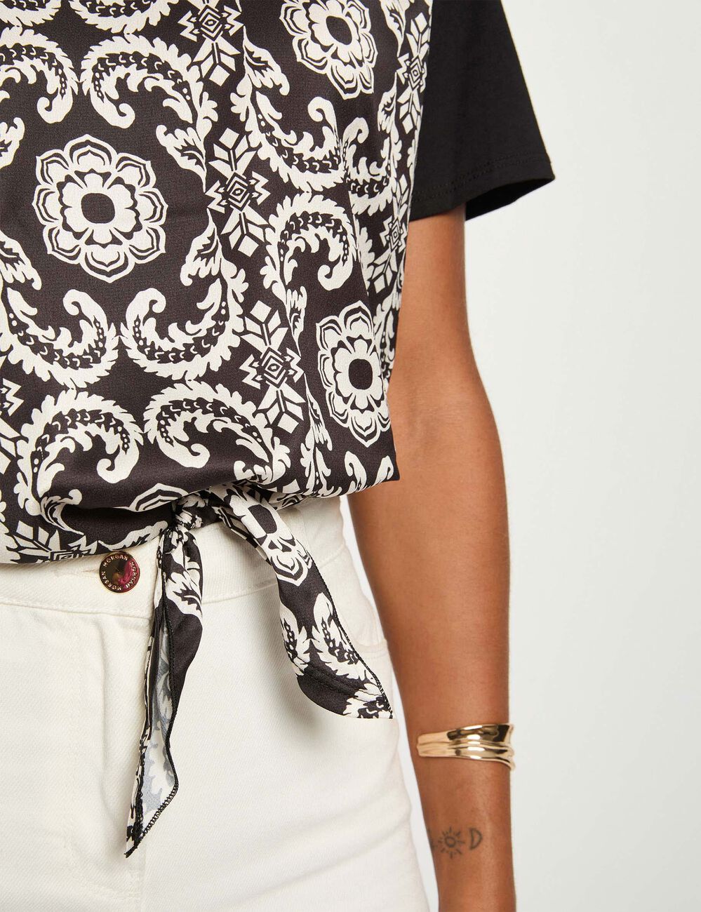 T-shirt cropped imprimé blanc femme