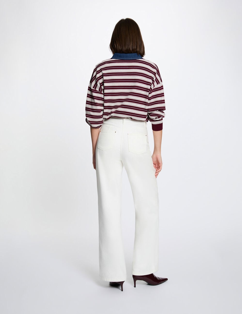 Gestreifter Pullover mit Reverskragen bordeaux damen
