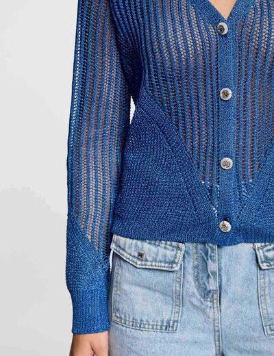 Gilet manches longues ajouré bleu electrique femme