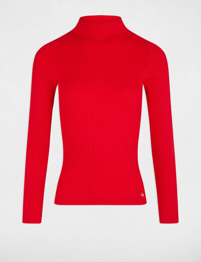 Pullover mit hohem Kragen, gerippt rot damen