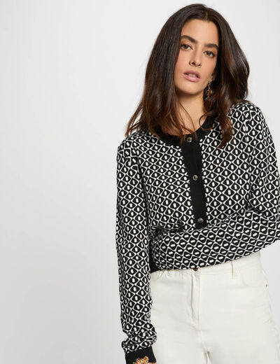 Gilet court jacquard noir femme
