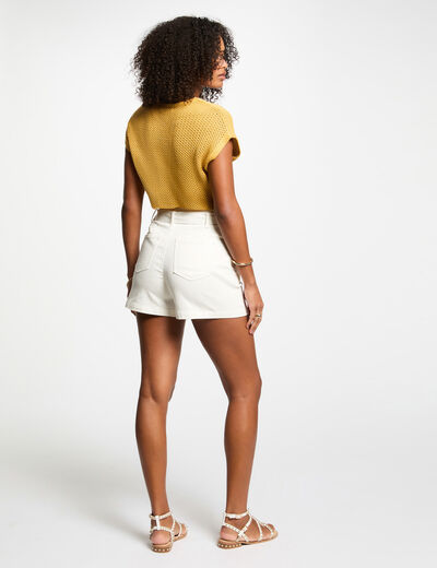 Pull manches courtes jaune moutarde femme