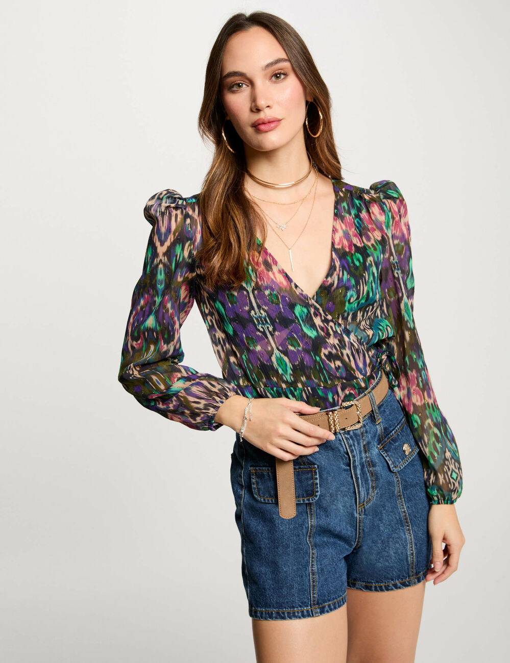 Bluse mit langen Ärmeln mehrfarbig damen