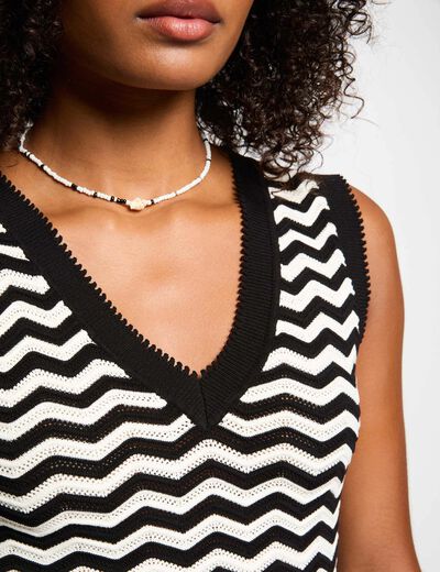 Top maille sans manches rayé noir femme