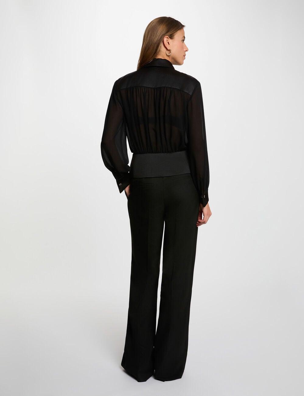 Bluse aus Voile mit Lavalli&egrave;re schwarz damen