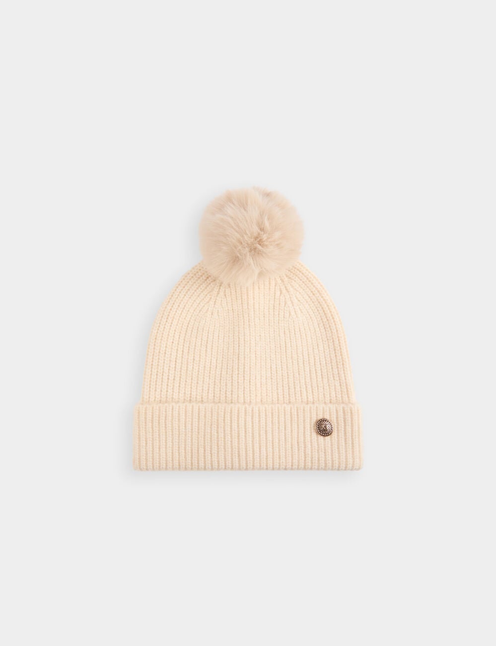 Strickm&uuml;tze mit Knopf elfenbein damen