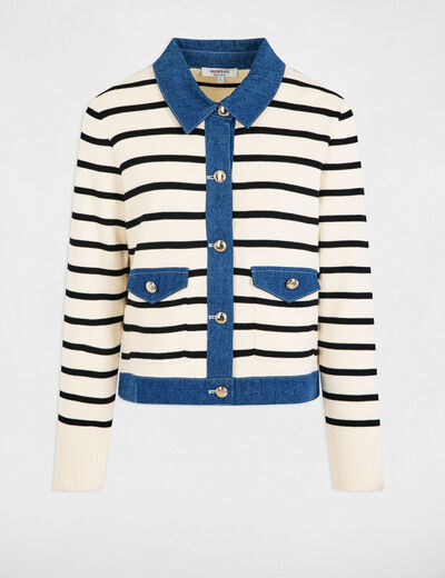 Gilet col à revers rayé ivoire femme